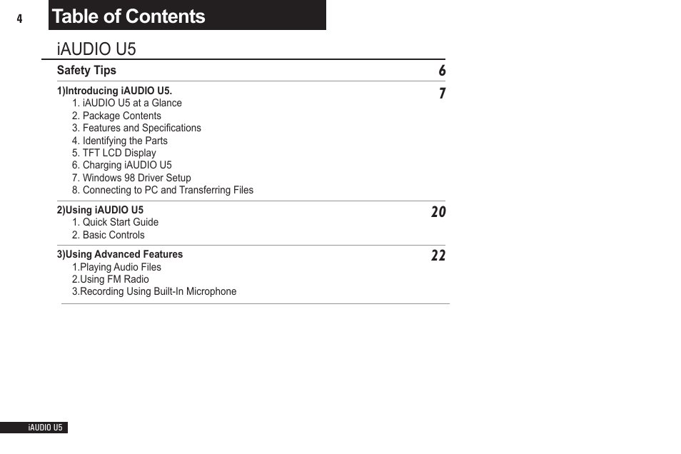 Cowon Systems iAUDIO U5 User Manual | Page 4 / 40