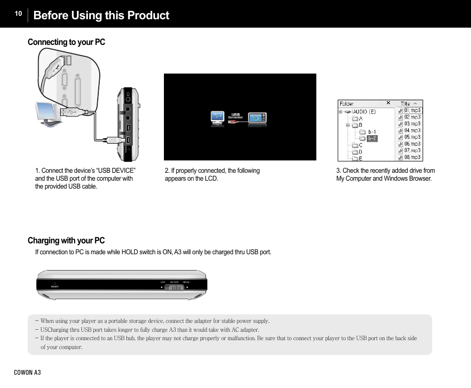 Before using this product | Cowon Systems A3 User Manual | Page 10 / 40