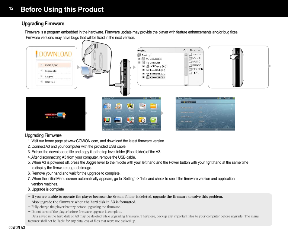 Before using this product | Cowon Systems A3 User Manual | Page 12 / 40