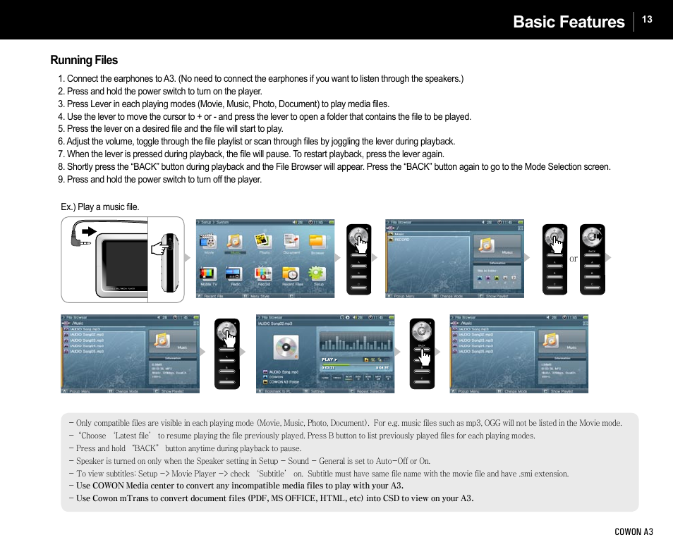 Basic features | Cowon Systems A3 User Manual | Page 13 / 40