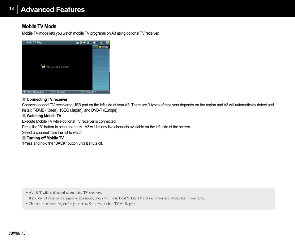 Advanced features | Cowon Systems A3 User Manual | Page 18 / 40