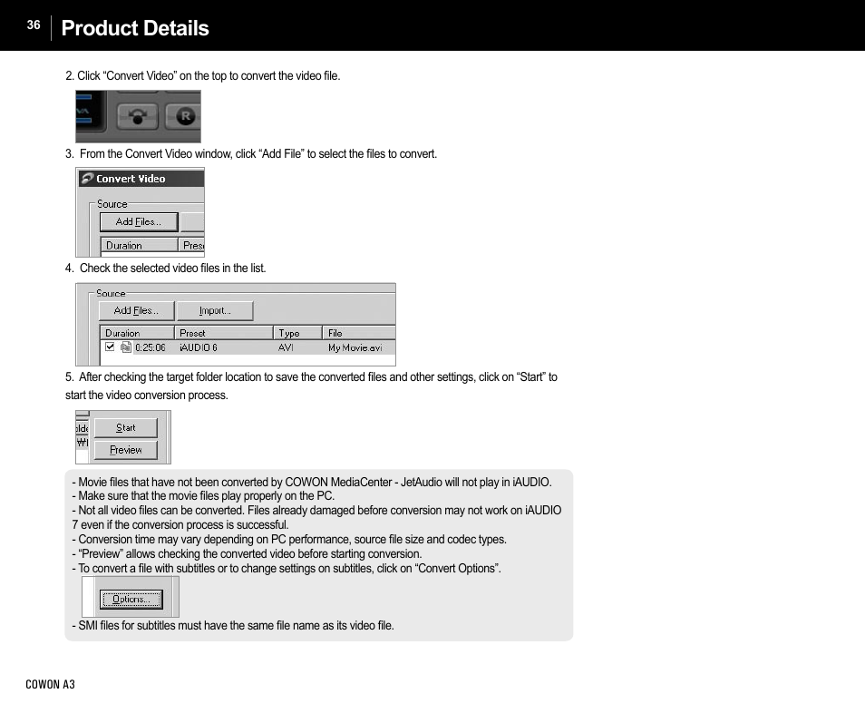 Product details | Cowon Systems A3 User Manual | Page 36 / 40