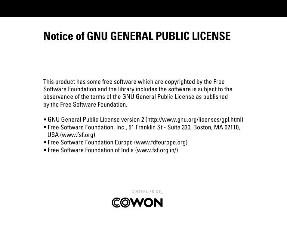Notice of gnu general public license | Cowon Systems A3 User Manual | Page 39 / 40