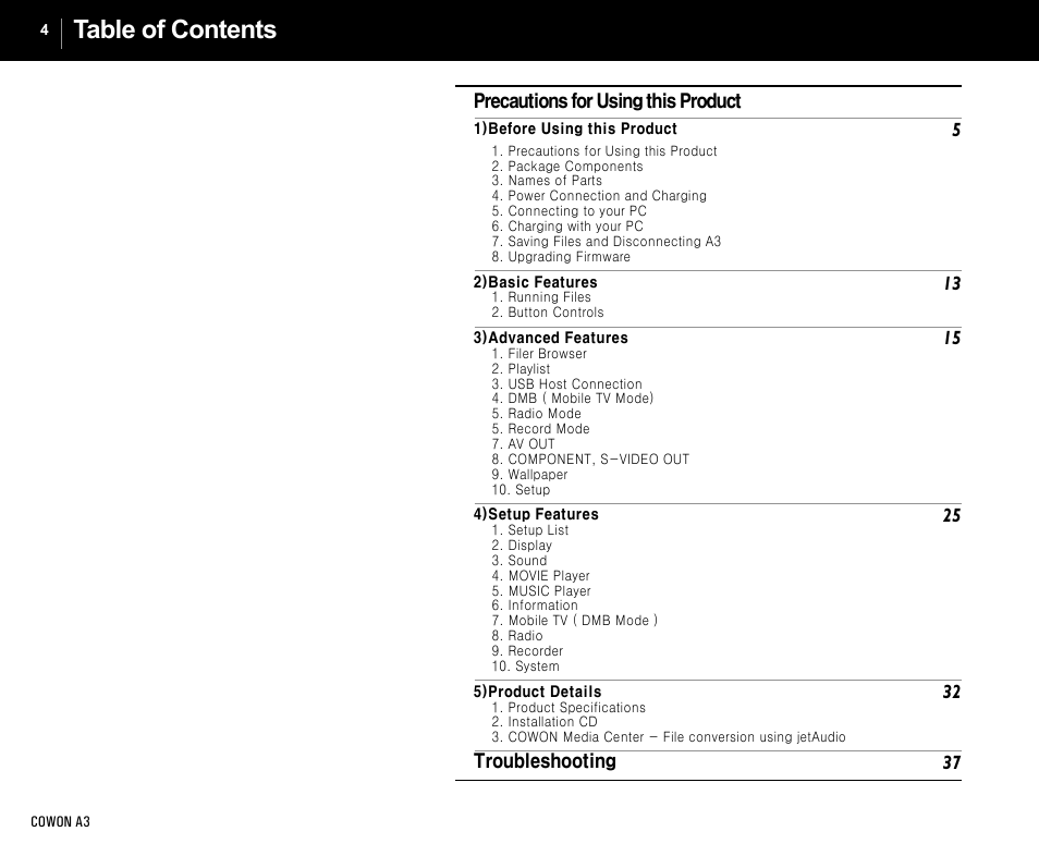 Cowon Systems A3 User Manual | Page 4 / 40