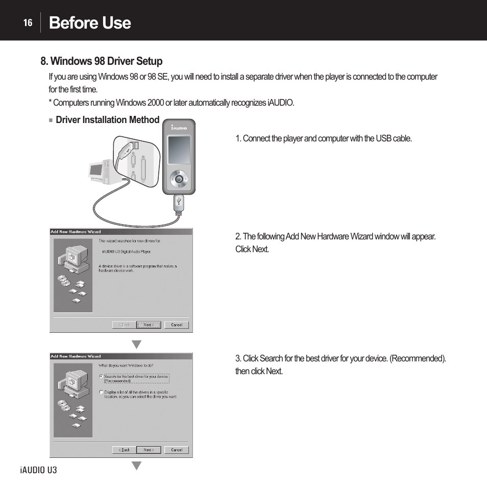 Before use | Cowon Systems IAUDIO U3 User Manual | Page 16 / 68