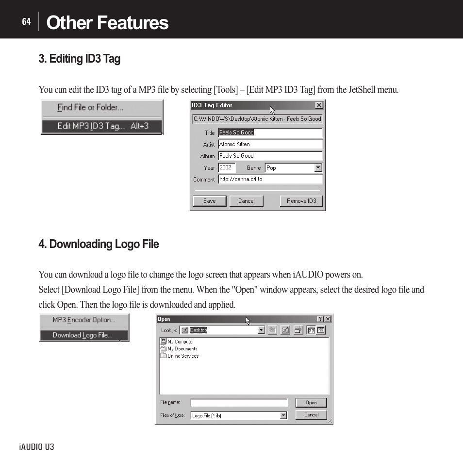 Other features | Cowon Systems IAUDIO U3 User Manual | Page 64 / 68