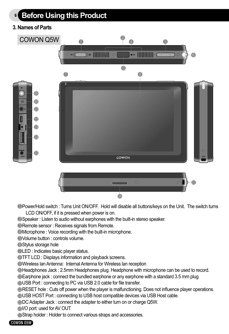 Before using this product, Cowon q5w | Cowon Systems Q5W User Manual | Page 6 / 30