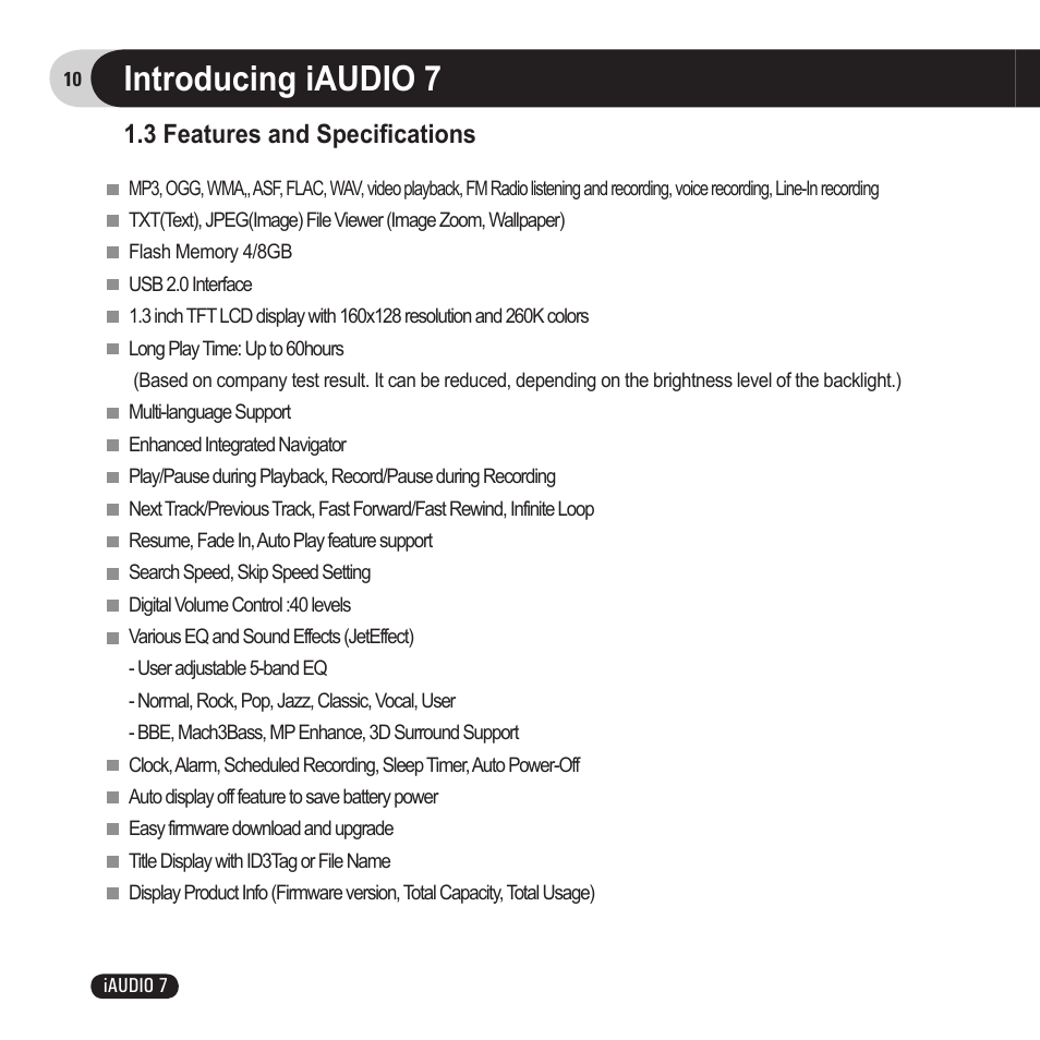 Introducing iaudio 7 | Cowon Systems 7 User Manual | Page 10 / 48