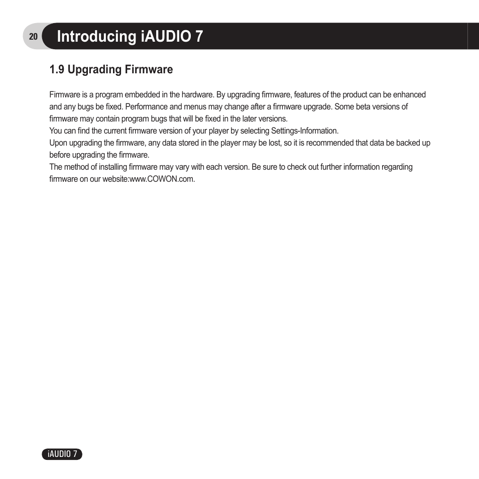 Introducing iaudio 7 | Cowon Systems 7 User Manual | Page 20 / 48