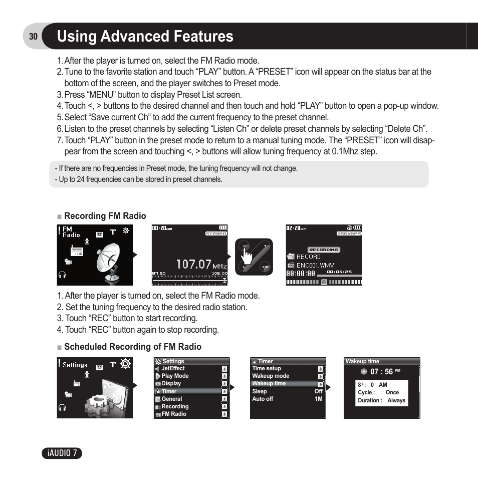 Using advanced features | Cowon Systems 7 User Manual | Page 30 / 48