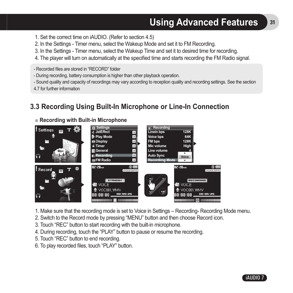 Using advanced features | Cowon Systems 7 User Manual | Page 31 / 48