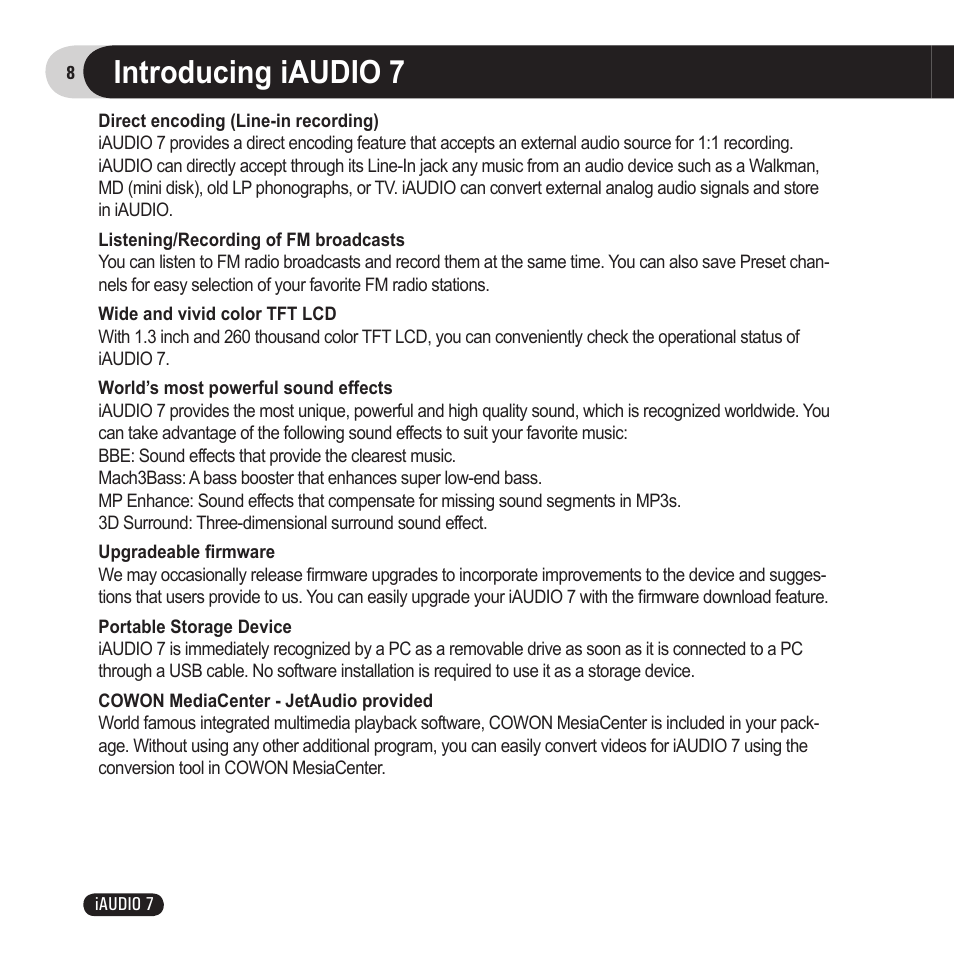 Introducing iaudio 7 | Cowon Systems 7 User Manual | Page 8 / 48