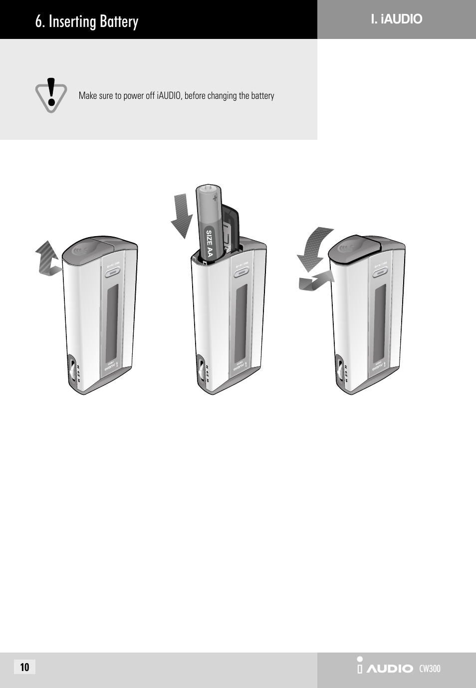 Inserting battery | Cowon Systems CW300 User Manual | Page 10 / 56
