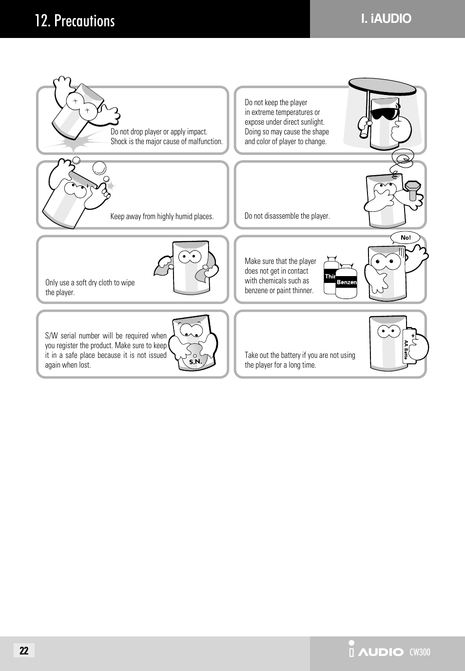 Precautions, I. iaudio | Cowon Systems CW300 User Manual | Page 22 / 56