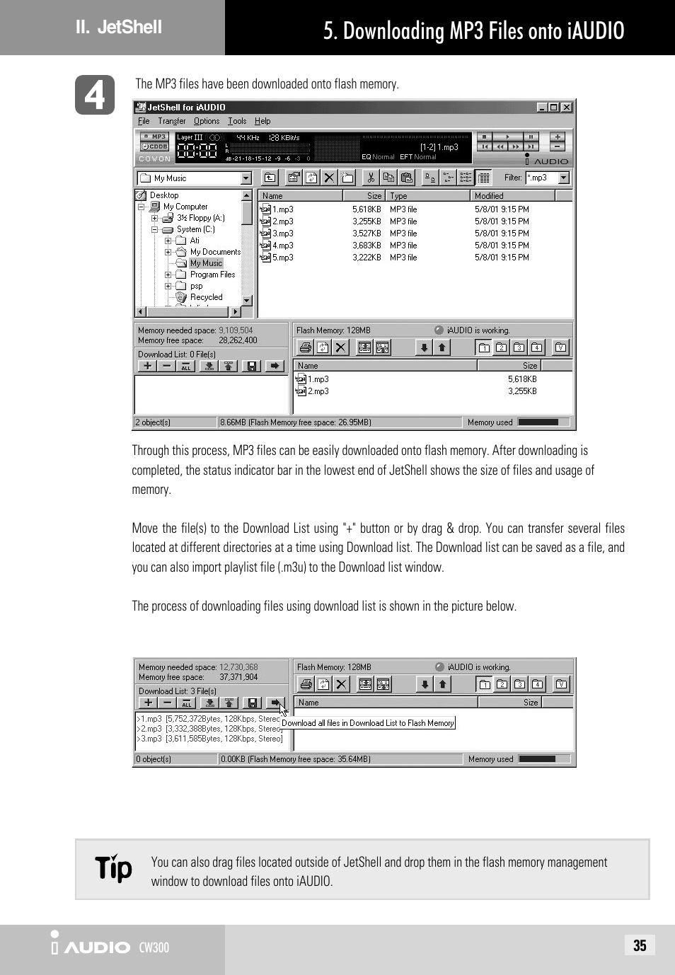 Downloading mp3 files onto iaudio | Cowon Systems CW300 User Manual | Page 35 / 56