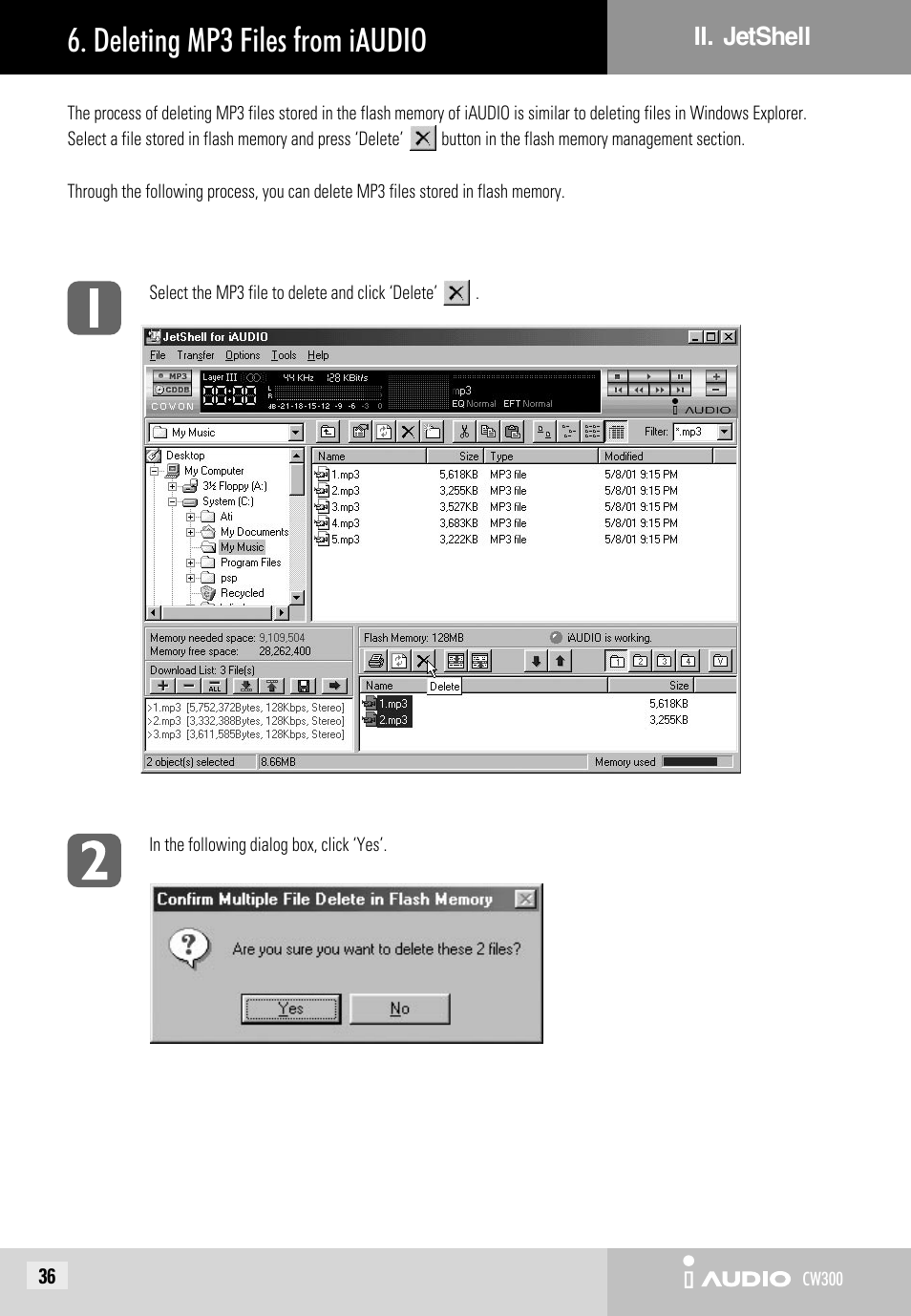 Deleting mp3 files from iaudio | Cowon Systems CW300 User Manual | Page 36 / 56