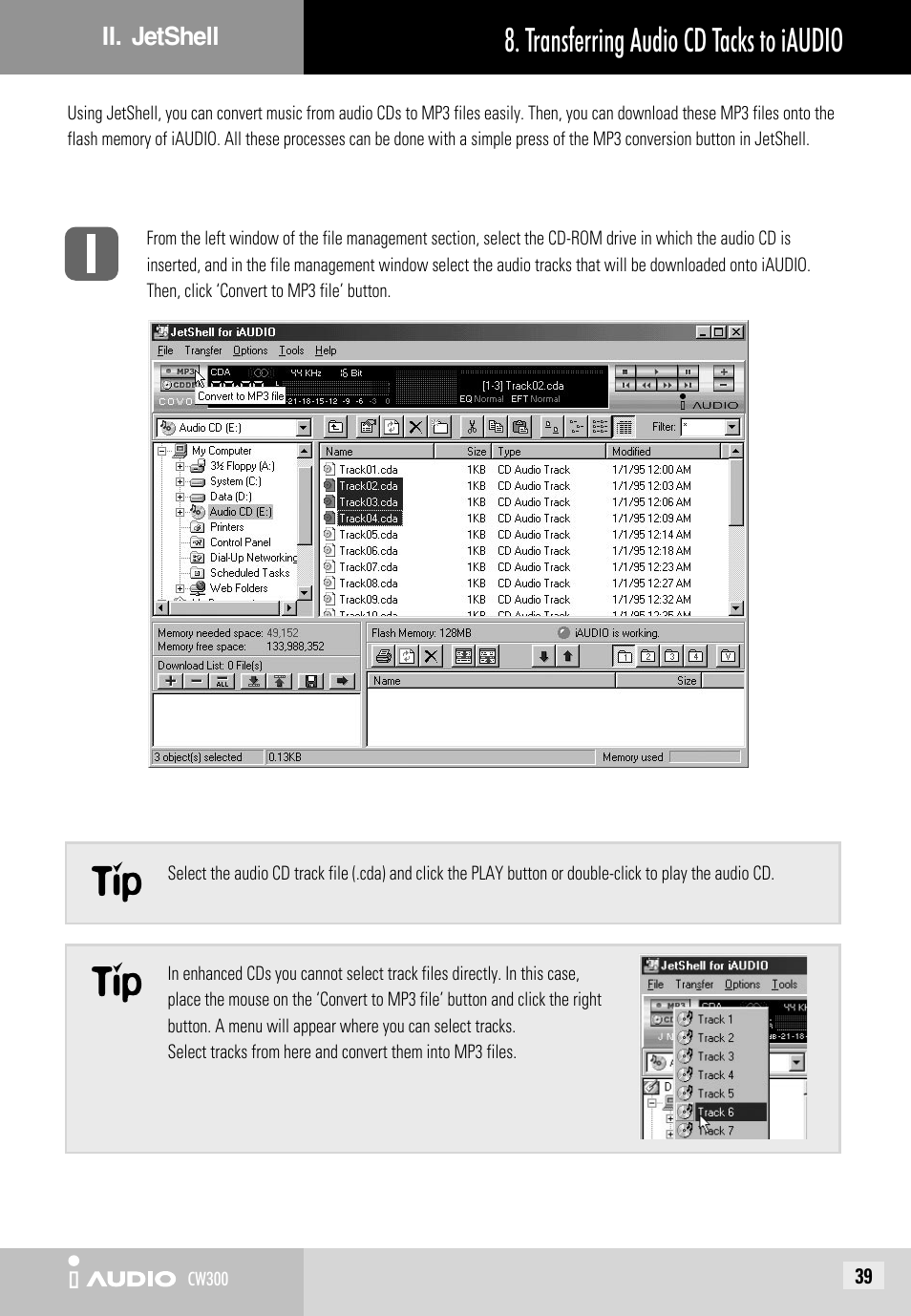 Transferring audio cd tacks to iaudio | Cowon Systems CW300 User Manual | Page 39 / 56