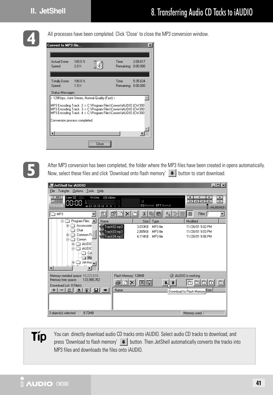 Transferring audio cd tacks to iaudio | Cowon Systems CW300 User Manual | Page 41 / 56