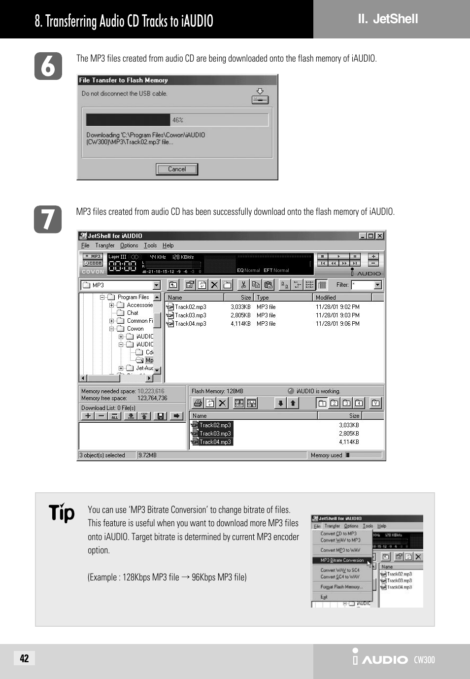 Transferring audio cd tracks to iaudio | Cowon Systems CW300 User Manual | Page 42 / 56