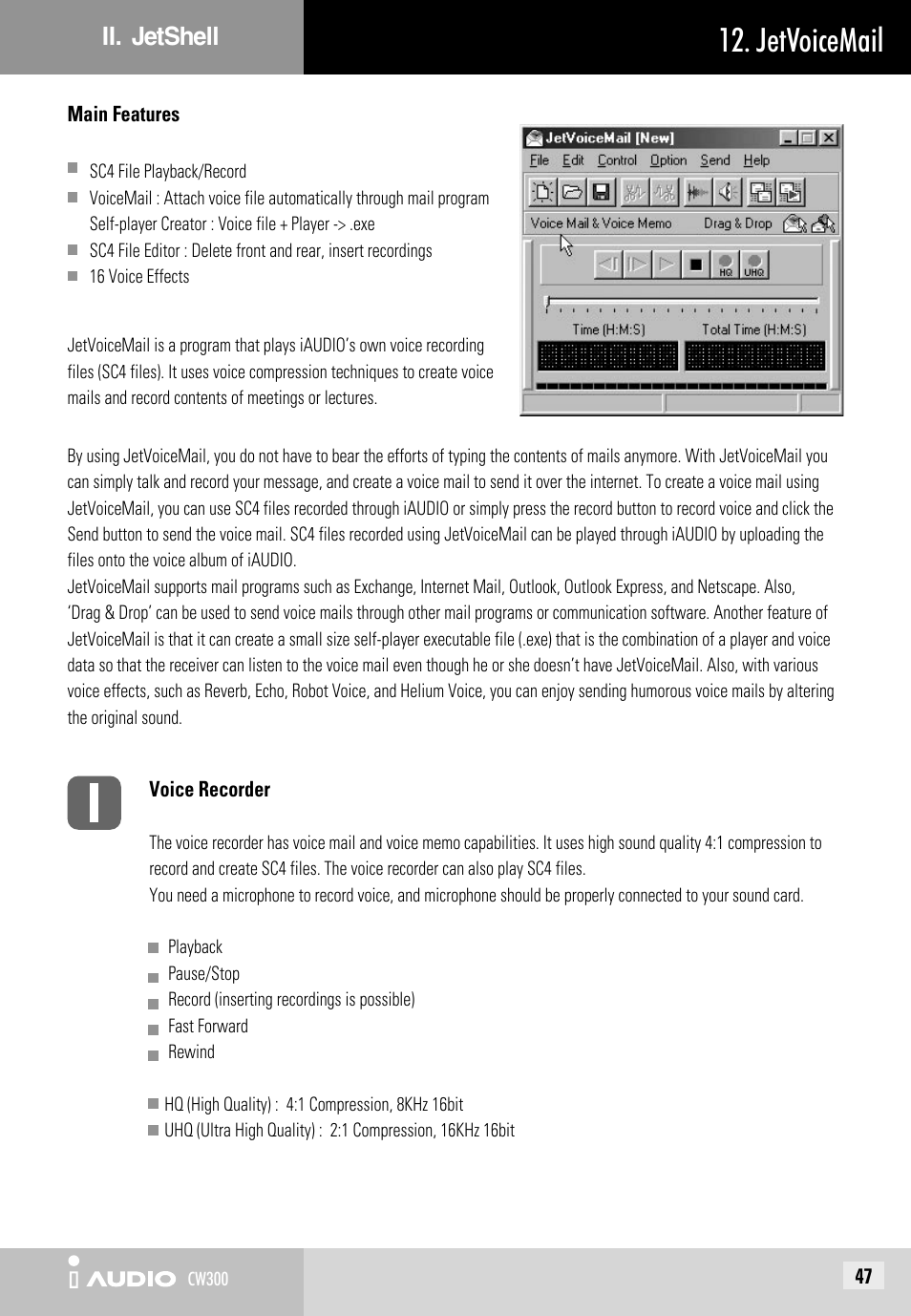 Jetvoicemail | Cowon Systems CW300 User Manual | Page 47 / 56