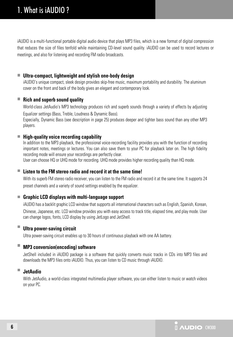 What is iaudio | Cowon Systems CW300 User Manual | Page 6 / 56