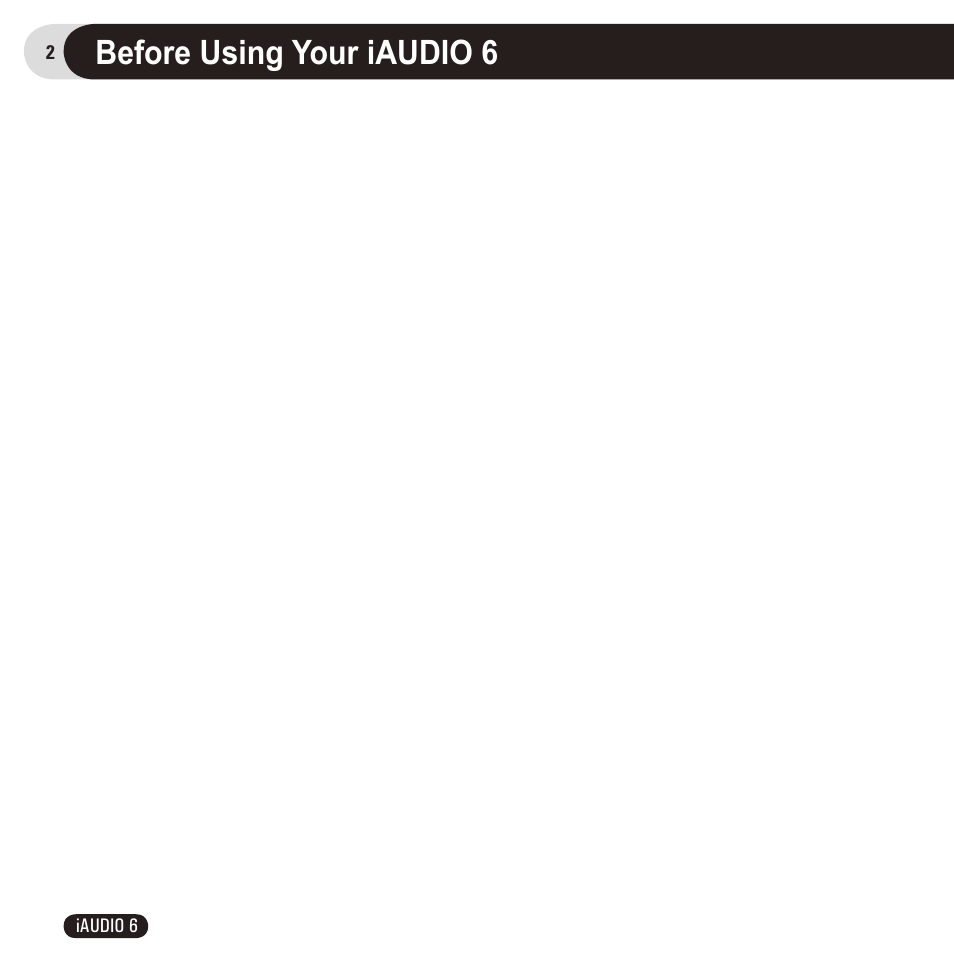 Before using your iaudio 6 | Cowon Systems 6 User Manual | Page 2 / 62