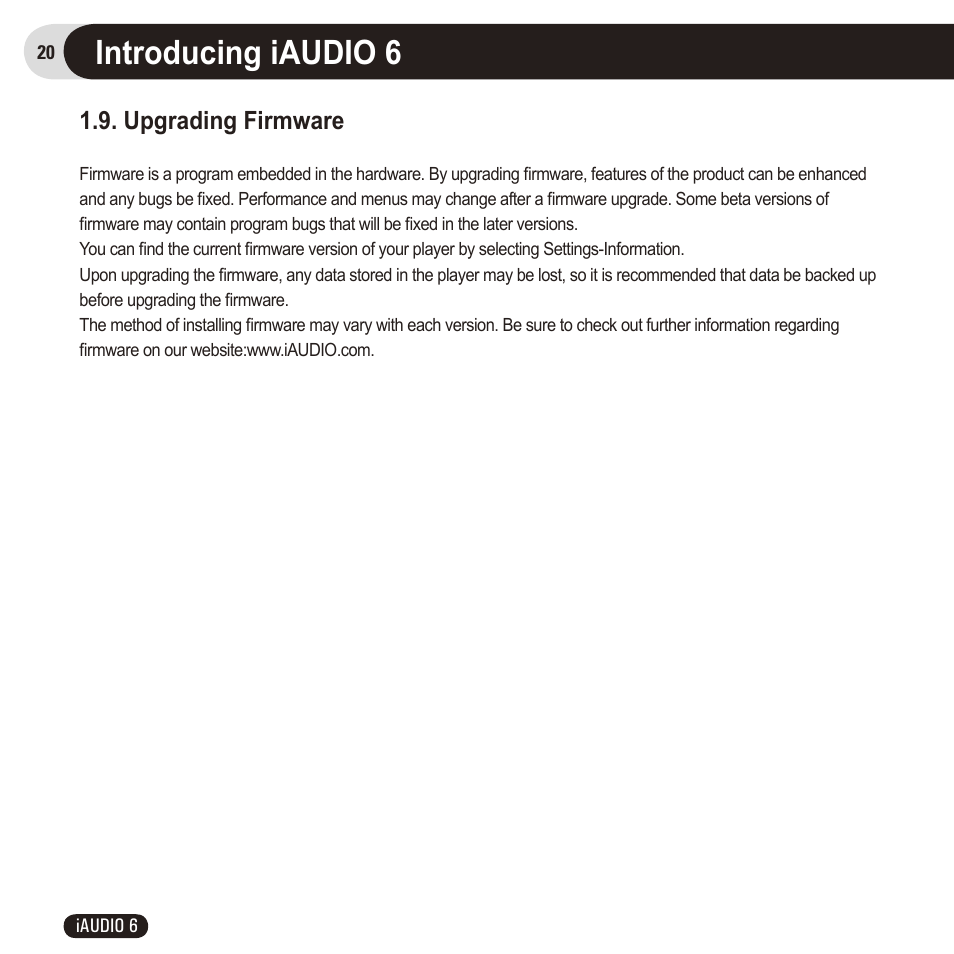 Introducing iaudio 6 | Cowon Systems 6 User Manual | Page 20 / 62