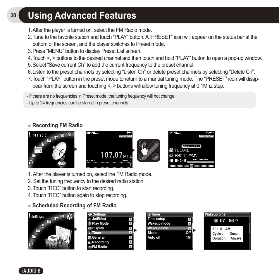 Using advanced features | Cowon Systems 6 User Manual | Page 30 / 62