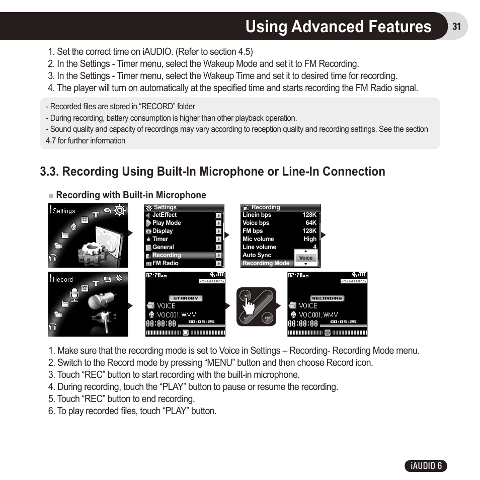 Using advanced features, 31 iaudio 6 | Cowon Systems 6 User Manual | Page 31 / 62