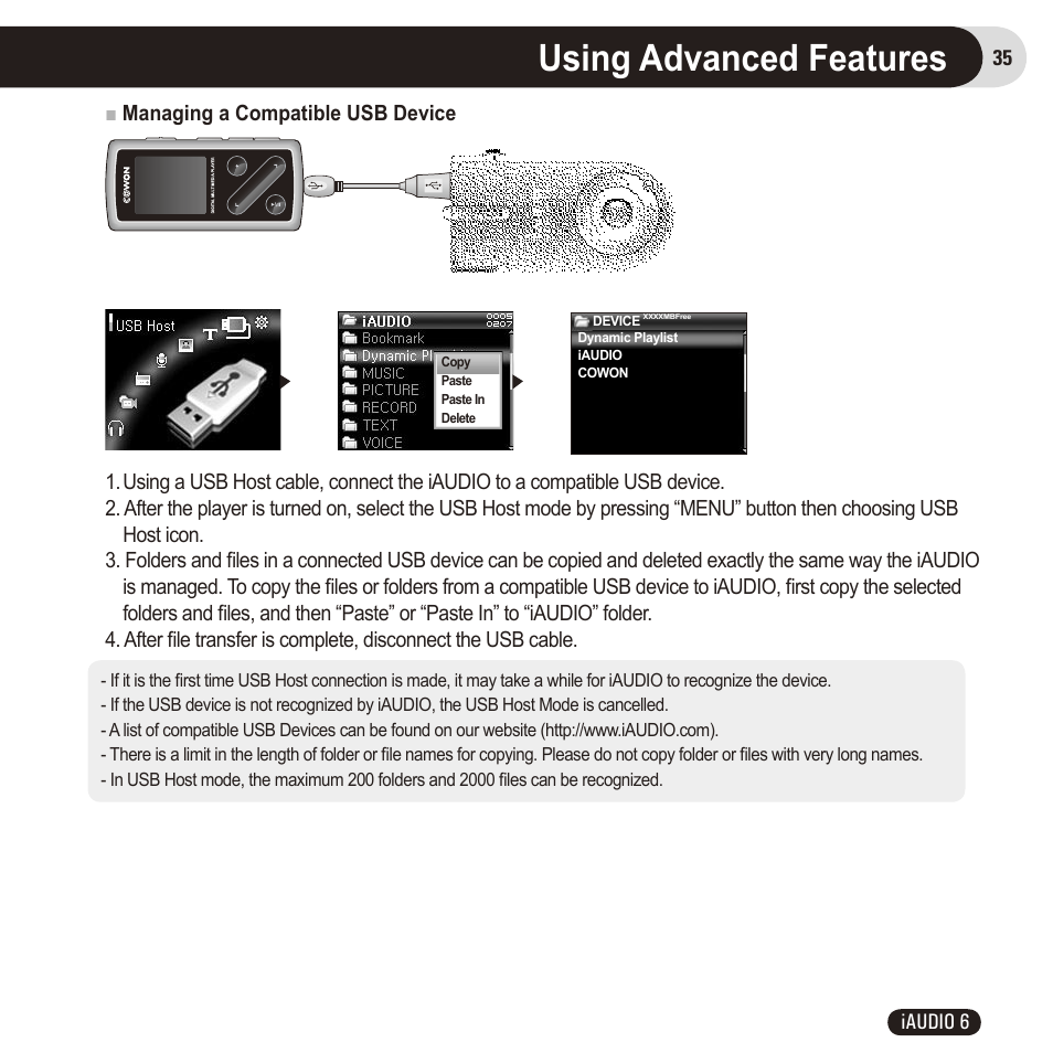 Using advanced features | Cowon Systems 6 User Manual | Page 35 / 62