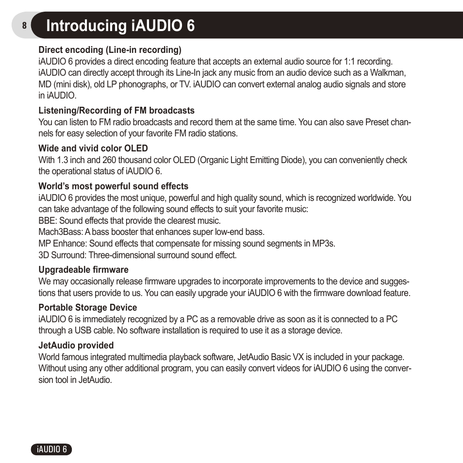 Introducing iaudio 6 | Cowon Systems 6 User Manual | Page 8 / 62