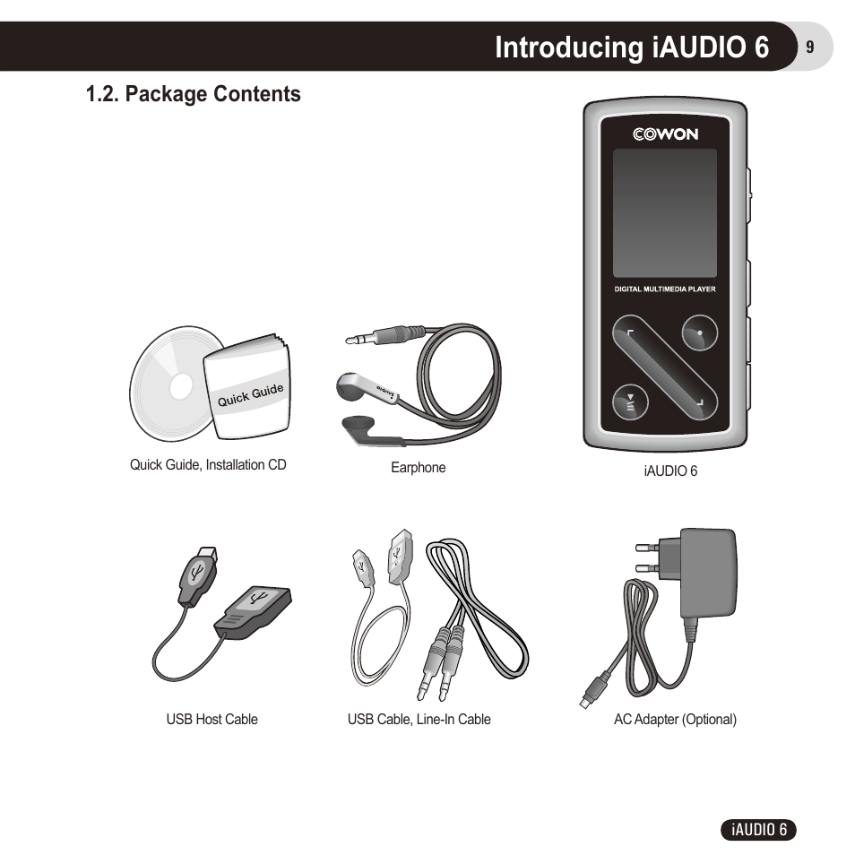 Introducing iaudio 6, Package contents | Cowon Systems 6 User Manual | Page 9 / 62