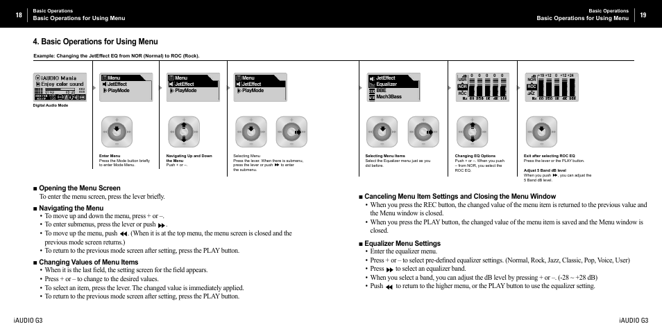 Basic operations for using menu | Cowon Systems iAUDIO G3 User Manual | Page 10 / 38