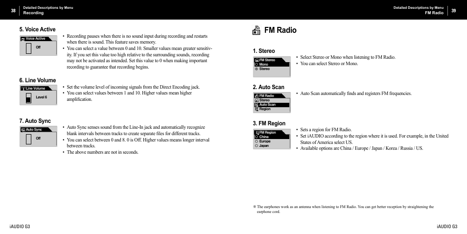 Fm radio | Cowon Systems iAUDIO G3 User Manual | Page 20 / 38
