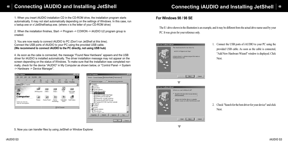 Connecting iaudio and installing jetshell | Cowon Systems iAUDIO G3 User Manual | Page 25 / 38