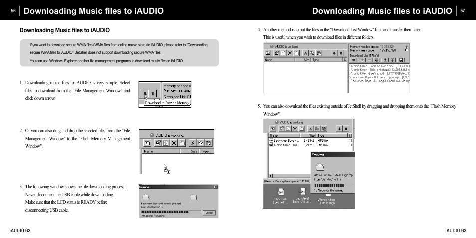 Downloading music ﬁles to iaudio | Cowon Systems iAUDIO G3 User Manual | Page 29 / 38