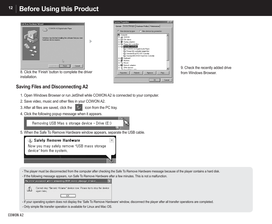Before using this product | Cowon Systems A2 User Manual | Page 12 / 36
