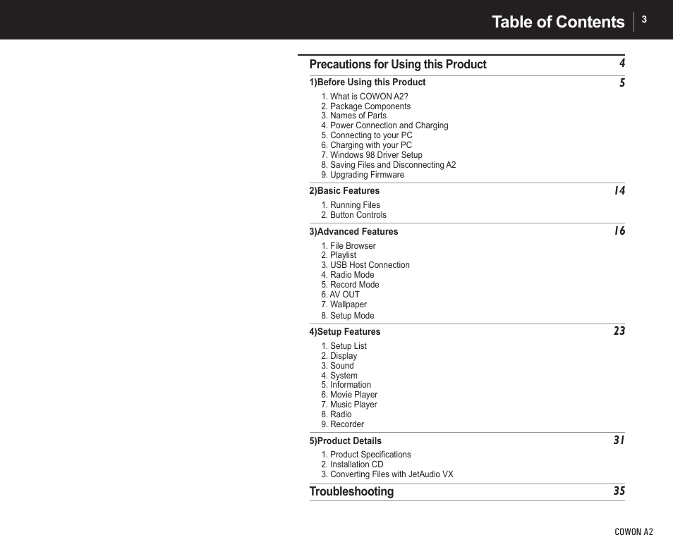 Cowon Systems A2 User Manual | Page 3 / 36