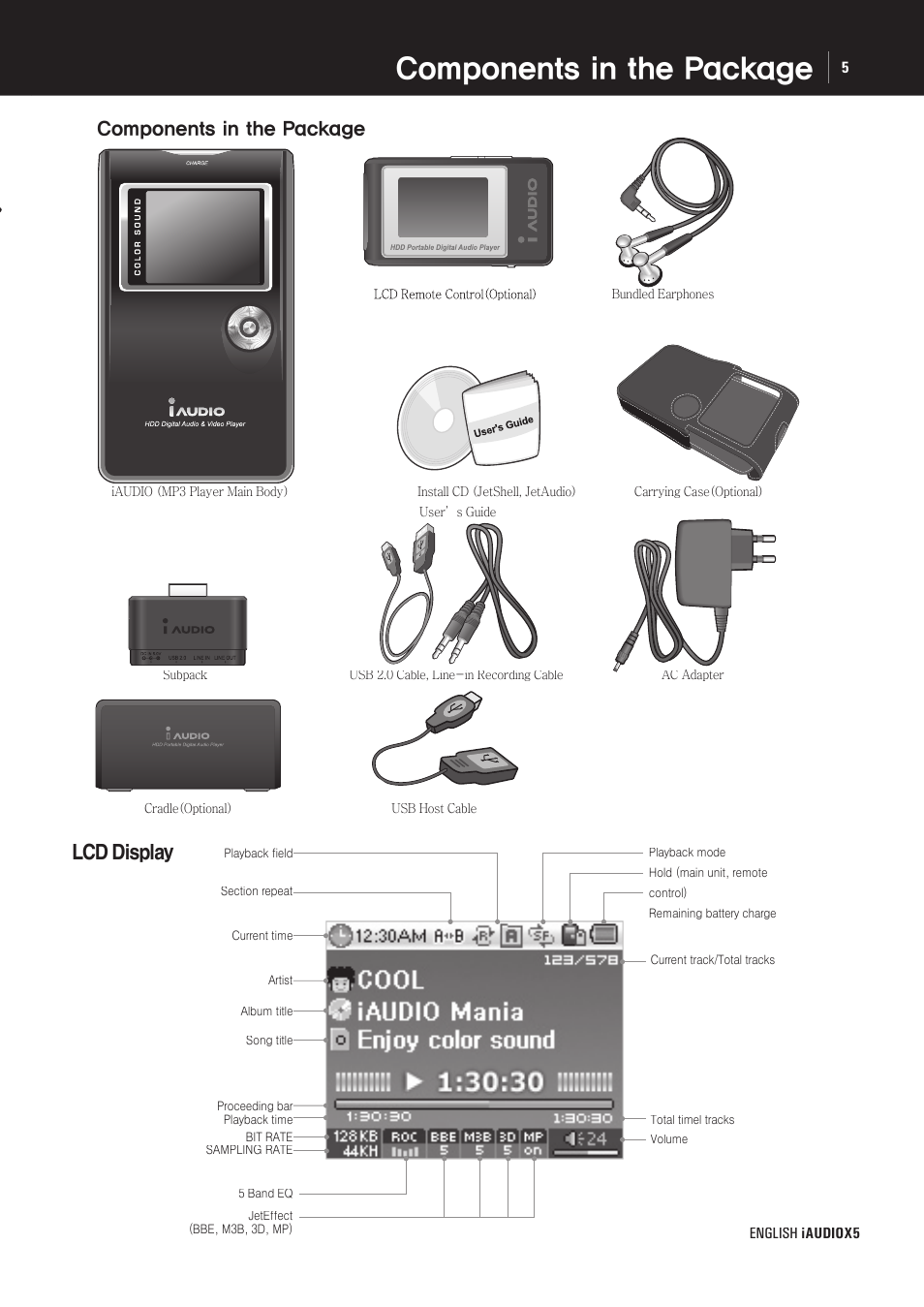 Lcd display | Cowon Systems cell phone User Manual | Page 5 / 20