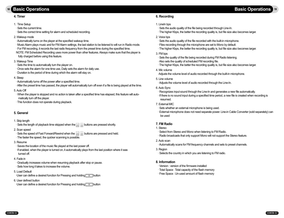 Basic operations | Cowon Systems COWON D2 User Manual | Page 10 / 17