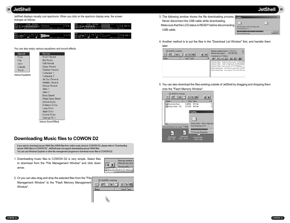 Jetshell, Downloading music ﬁles to cowon d2 | Cowon Systems COWON D2 User Manual | Page 15 / 17