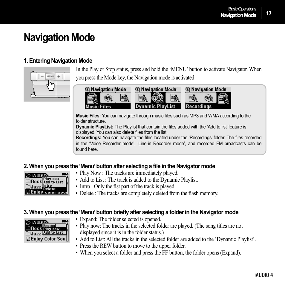 Navigation mode | Cowon Systems IAUDIO 4 User Manual | Page 17 / 73