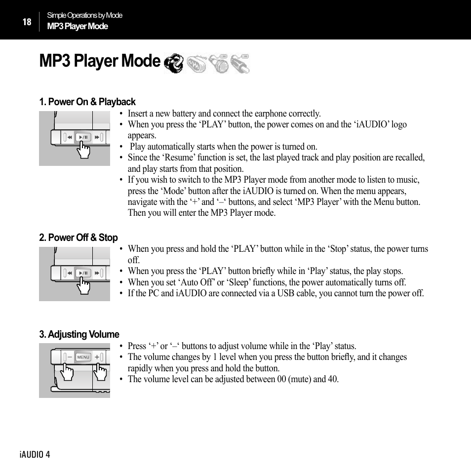 Mp3 player mode | Cowon Systems IAUDIO 4 User Manual | Page 18 / 73