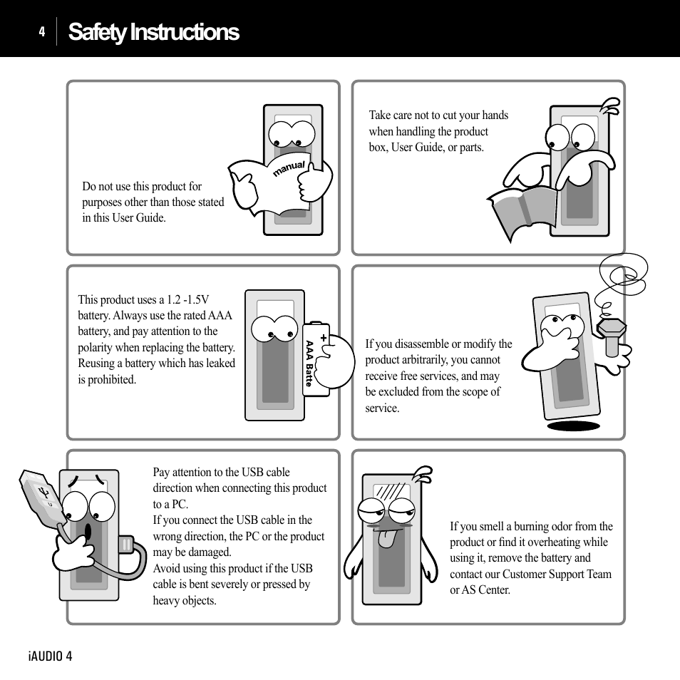 Safety instructions | Cowon Systems IAUDIO 4 User Manual | Page 4 / 73