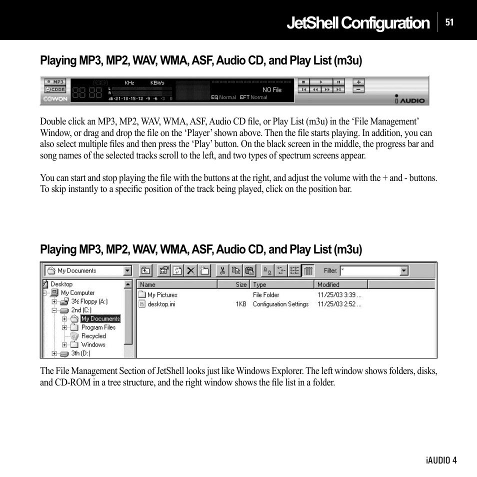 Jetshell configuration | Cowon Systems IAUDIO 4 User Manual | Page 51 / 73