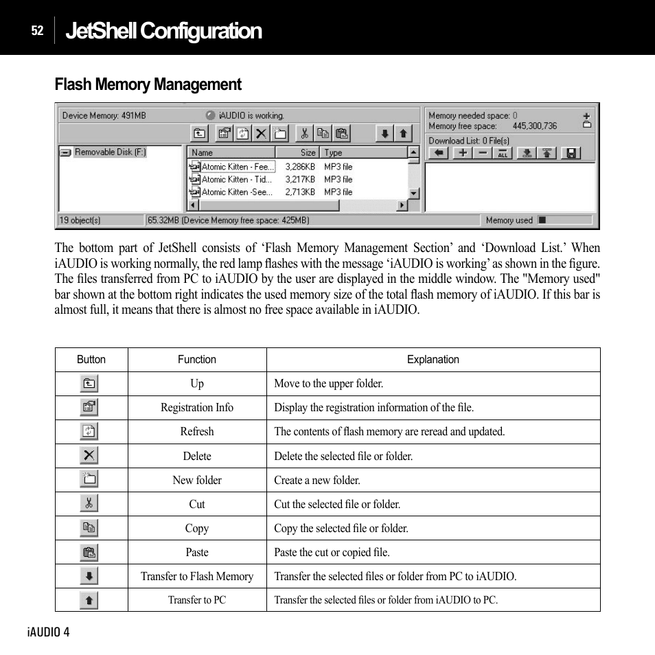 Jetshell configuration | Cowon Systems IAUDIO 4 User Manual | Page 52 / 73
