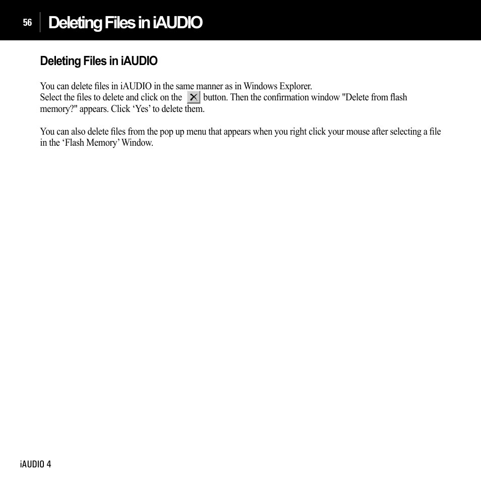 Deleting files in iaudio | Cowon Systems IAUDIO 4 User Manual | Page 56 / 73