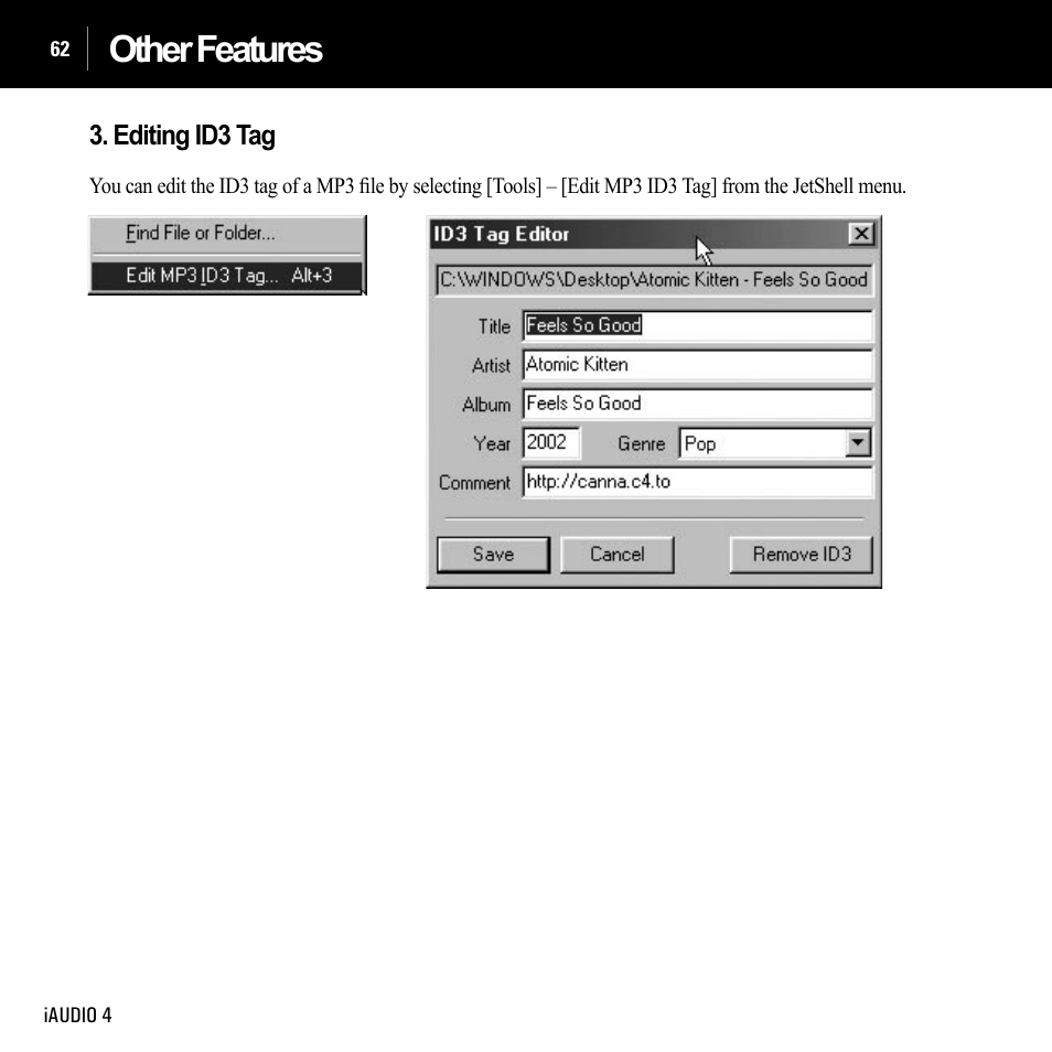 Other features | Cowon Systems IAUDIO 4 User Manual | Page 62 / 73