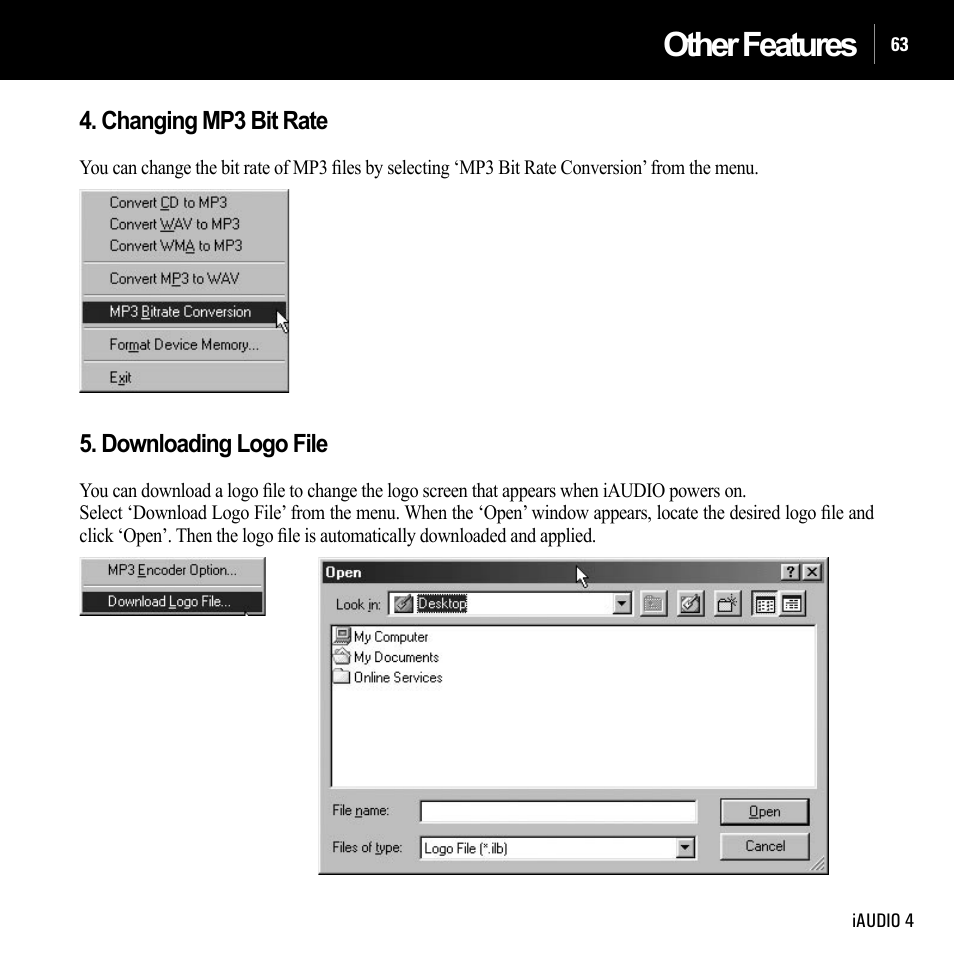 Other features | Cowon Systems IAUDIO 4 User Manual | Page 63 / 73