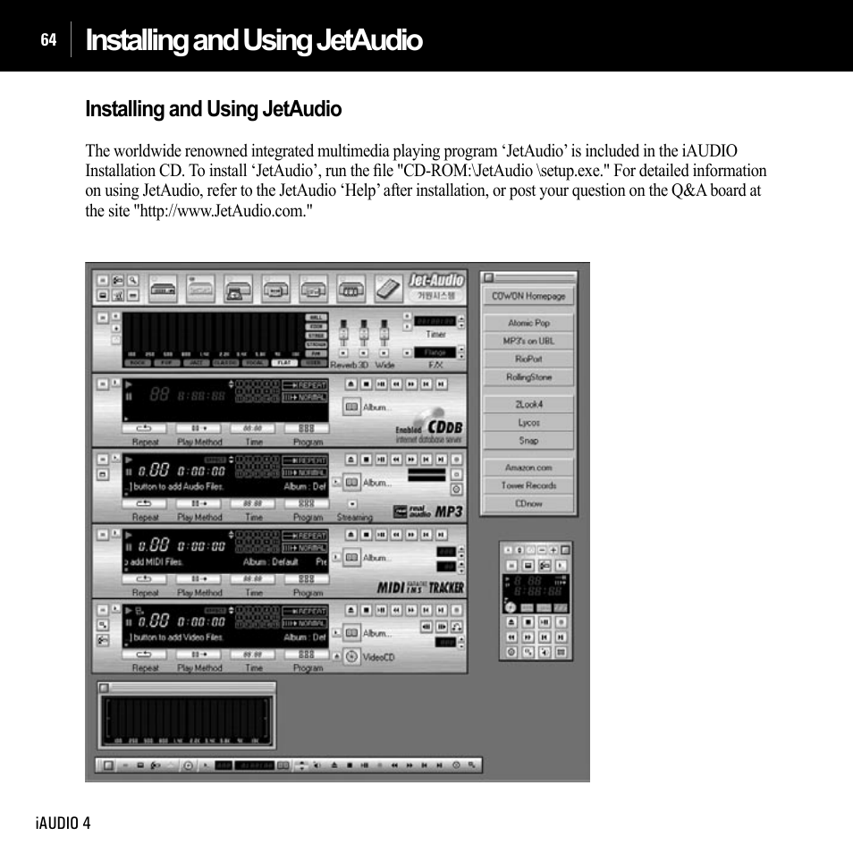 Installing and using jetaudio | Cowon Systems IAUDIO 4 User Manual | Page 64 / 73